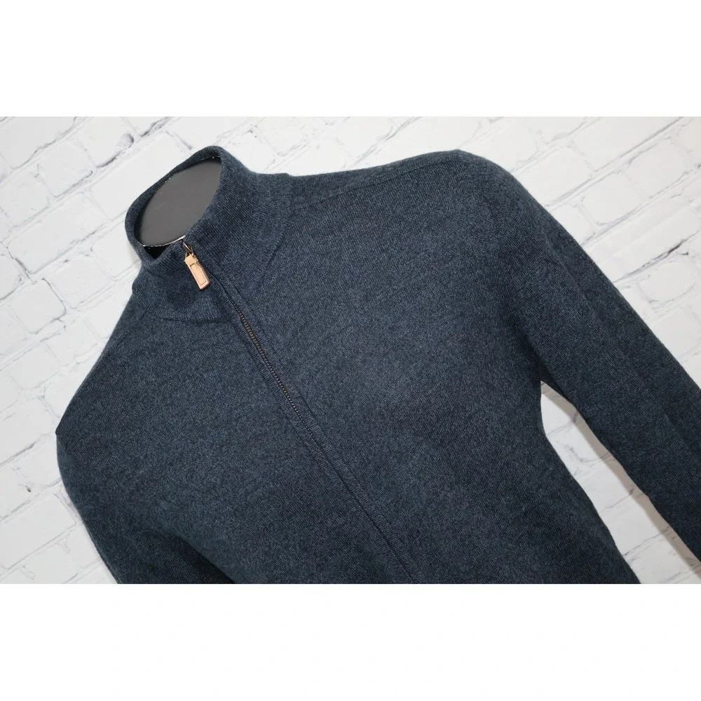 Banana Republic SweaterJacket Mens XL Blue Full Zip Merino Wool Blend Mock Neck